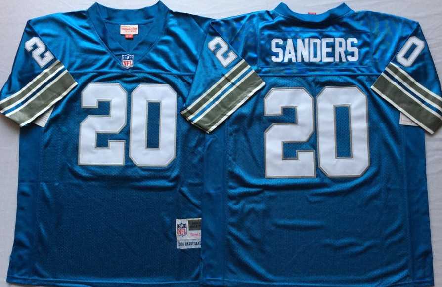 Lions 20 Barry Sanders Blue M&N Throwback Jersey